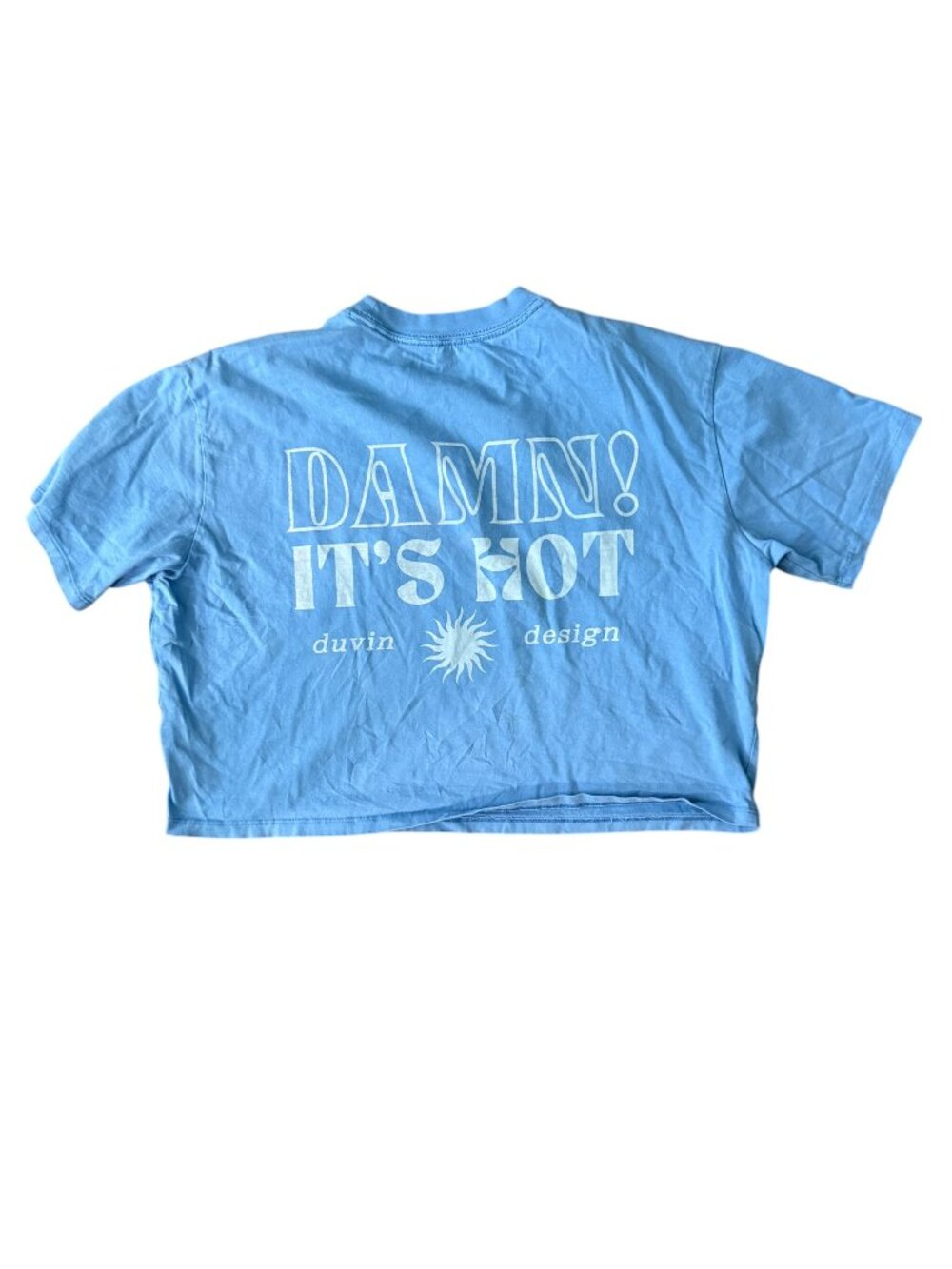 Duvin Design Cropped "Damn It's Hot" Tee- M- Blue